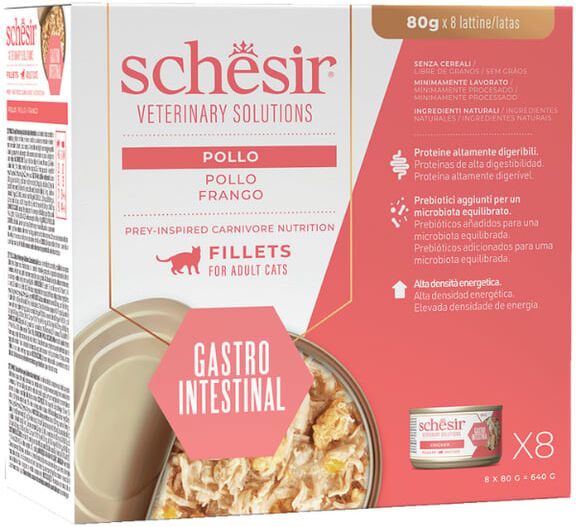 Schesir Cat Veterinary Gastrointestinal Filetes Caldo de Pollo 8 uds x 80g