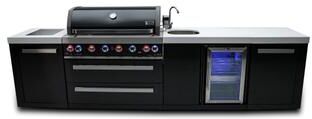 "Mont Alpi 132""W Black Stainless Steel Premium Outdoor Kitchen Island with Refrigerator Faucet & Sink + 44""W 6-Burner BBQ Grill"