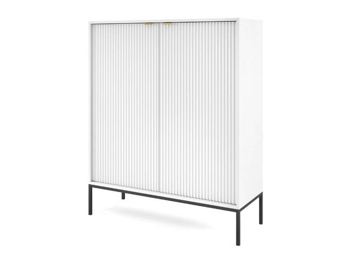Feldmann-Wohnen Highboard Nova (2 Türen, 4 Holzböden, klare Kanten, geradliniges Design, 1 St., Riffel-Optik Front, goldfarbene Metallgriffe, ABS-Kanten), 104x39x125cm, Fronten mit ausdrucksstarkem geriffelten Muster