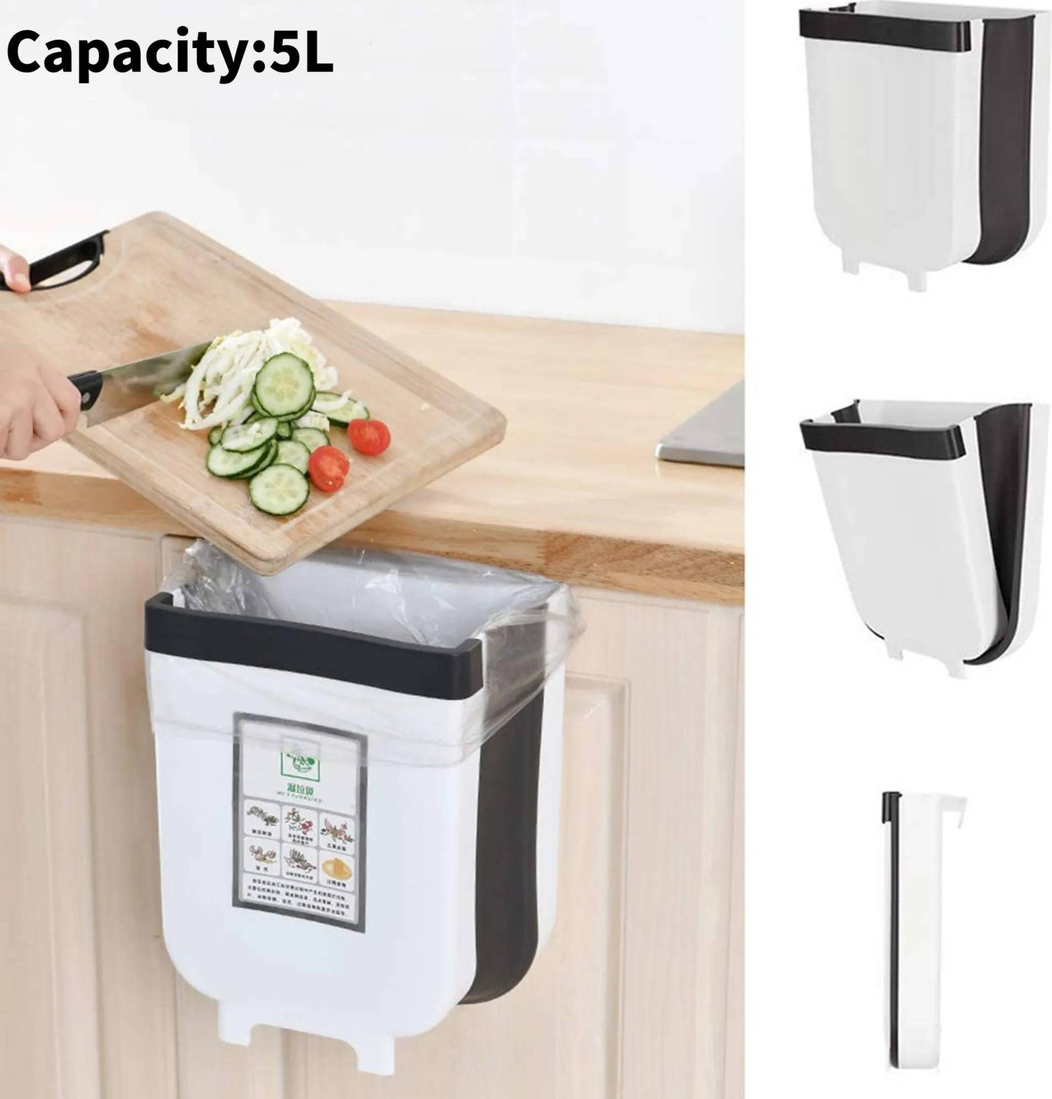 Mcstar Opvouwbare Keukenprullenbak, Inhangbare Afvalbak voor Keukenkastdeur, Wit, 5 liter