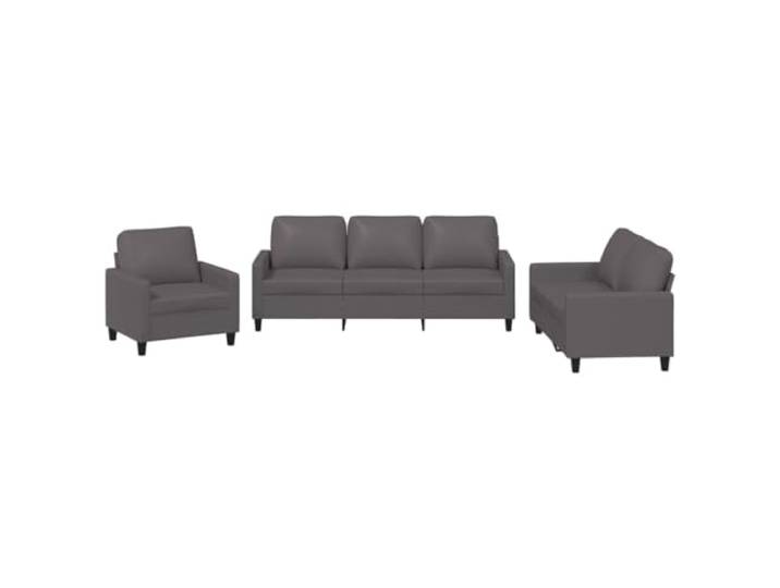 Todiikf 3-Teiliges Sofagarnitur Set mit Kissen Kunstleder Grau Bequemes Polstermöbel Ensemble für Wohnzimmer mit dickem Schaumstoff und robustem Sperrholz-Metall-Gestell.