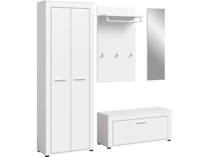 Garderoben-Set GOODPRODUCT AOSTA, Breite 184cm, 4-teilige Garderobenkombination , weiss (weiß), B:184cm H:191cm T:35cm, Kastenmöbel-Sets, Garderoben-Set, Flurkombination, Kombination, Garderobe, Dielen-Set, Garderobenmöbel