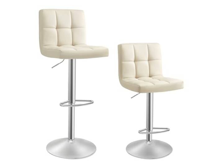 SONGMICS 2er-Set Barhocker mit Lehne, Höhenverstellung Barhocker, PU, Cappuccinobeige und Taubengrau, MONNI Kollektion LJB064K03