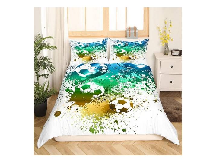 LuxusKollektion Kinderbettwäsche Bettwäsche Set 135x200cm Fußball Aquarell Druck