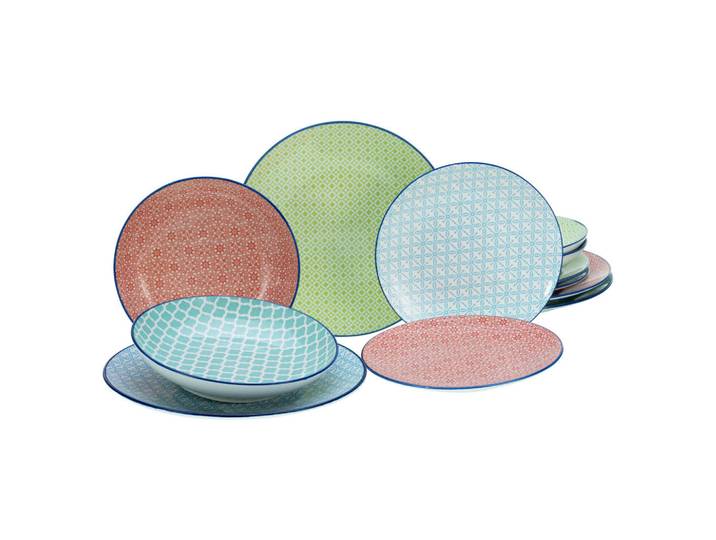 Creatable Tafelservice Mediterran, Blau, Grün, Rot, Petrol, Keramik, 12-teilig, stapelbar, Essen & Trinken, Geschirr, Geschirr-Sets, Tafelservice