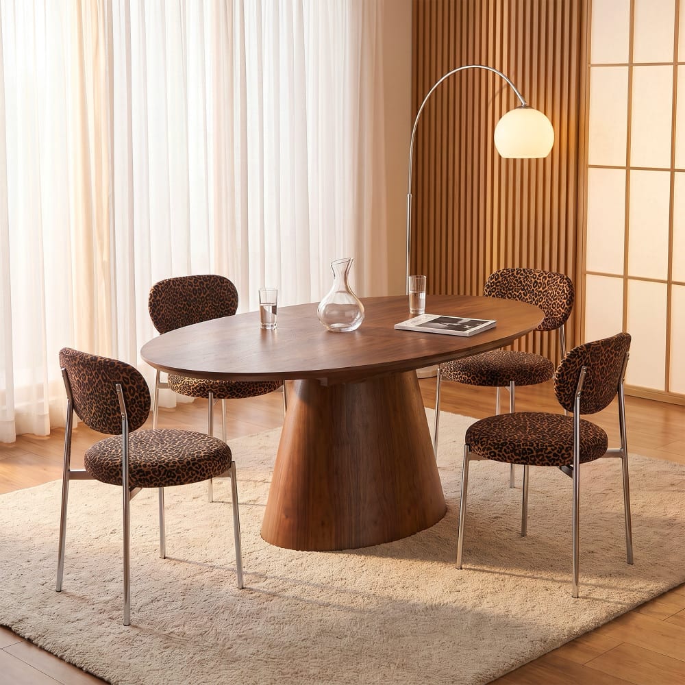 Drawer Lot de 2 chaises en tissu imprimé léopard pieds chrome - marron Marron 49x82x55cm