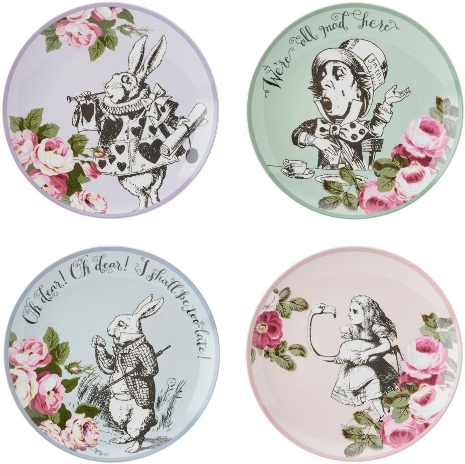 Mikasa and the V&A Alice In Wonderland Bone China Side Plates, Set of 4, 21cm Pink 21cm W X 21cm W