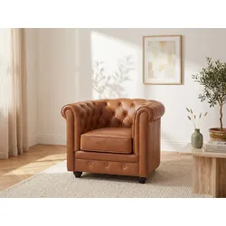 Ledersessel - Rindsleder - Camelfarben - CHESTERFIELD