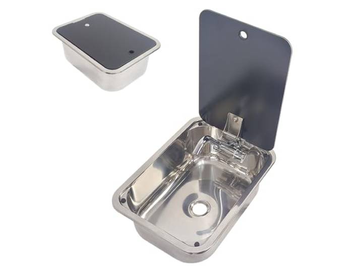 Kleines Waschbecken für Wohnmobile, Spüle Küche Spülbecken Edelstahl Mit Deckel, Spüle Mit Armatur Set, Küchenspüle