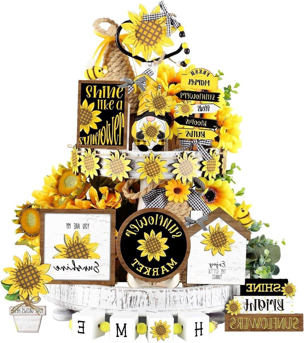 Dienblad Decoratieset met Zonnebloem - 17-delige Gele Decoratie voor een Zomerse Sfeer