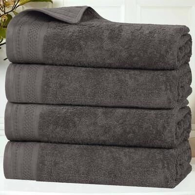 Superior Honeycomb Textured Border Cotton Medium Weight Bath Towels, Set of 4