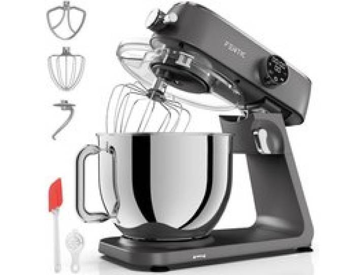 Fentic Robot Pâtissier 1800W – Bol Inox 7L – 10 Vitesses + Timer – Boîtier Alu – Crochet Fouet Palette – Anthracite