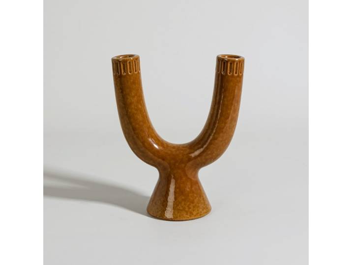 Ockerfarbener Keramik-Kerzenständer, H 19 cm