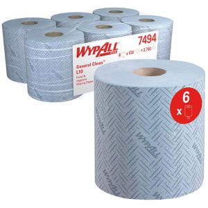 Wypall Putztuchrolle L10, 7494, Airflex-Technologie, blau, 1-lagig, 630 Blatt à 18,5 x 38 cm, perforiert, 6 Rollen