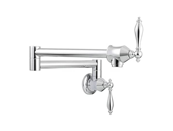 Küchenarmatur, Messing Topffüller Wasserhahn Faltbarer Küchenarmatur Doppelfunktionshahn mit 2 Griffen Wandmontage Nur kaltes Wasser(Chrome 1 Function)