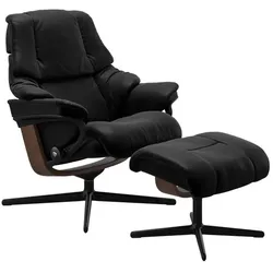 Stressless Sessel mit Hocker Reno Cross Leder Schwarz Batick Black M (Medium)