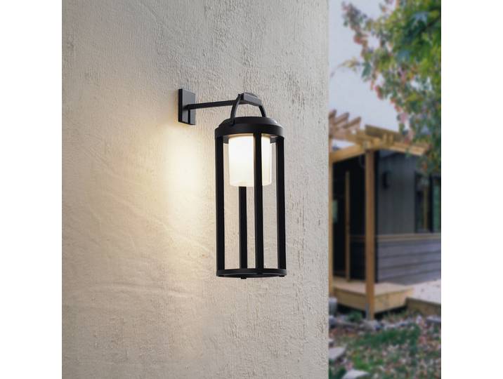 Lampe à cellules solaires Tilena Round, noire - Lucande - Balcon - Moderne - Aluminium - Lanterne