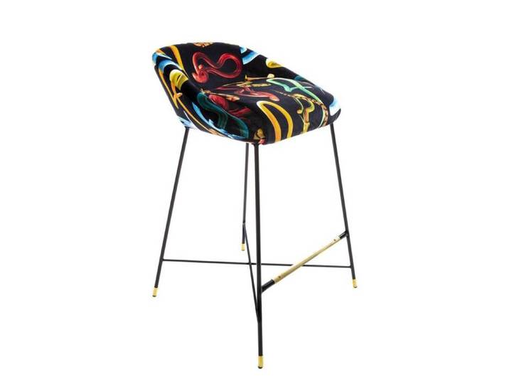 SELETTI tabouret rembourré TOILETPAPER STOOL (Snakes - Tissu en polyester, Structure en bois, polyuréthane et métal)