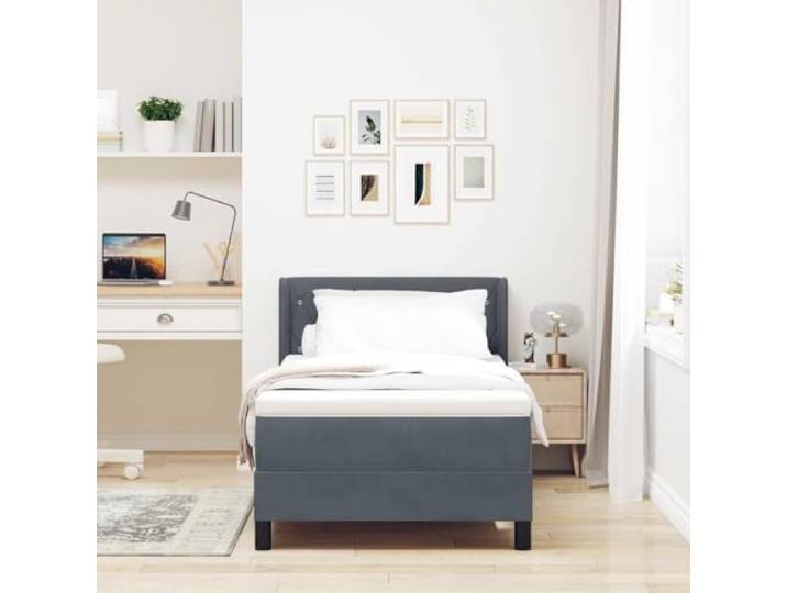 KTHLBRH Boxspringbett mit Kopfteil Dunkelgrau 200x90 cm Samt Verstellbares Kopfteil, mittelfeste Matratze, Holzbeine, atmungsaktive Oberfläche