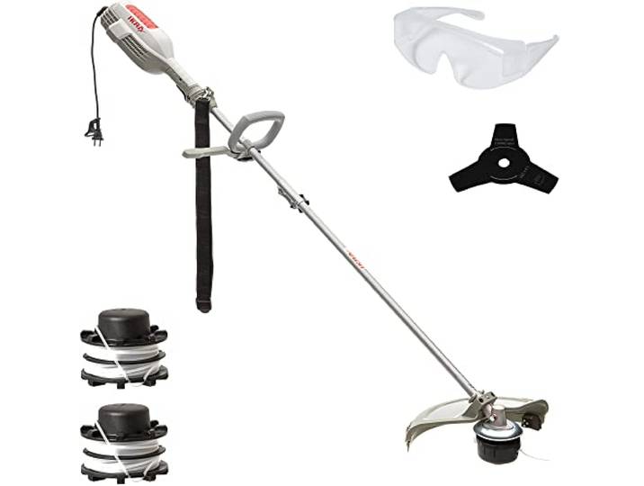 IKRA Elektro Sense IES 1000 C, 2 Spulen, Messer, Brille & Schultergurt Schnittkreis bis 37cm, 1000W, schneidet Gras an schwer zugänglichen Stellen, müheloses Schneiden von Brennnesseln & Disteln
