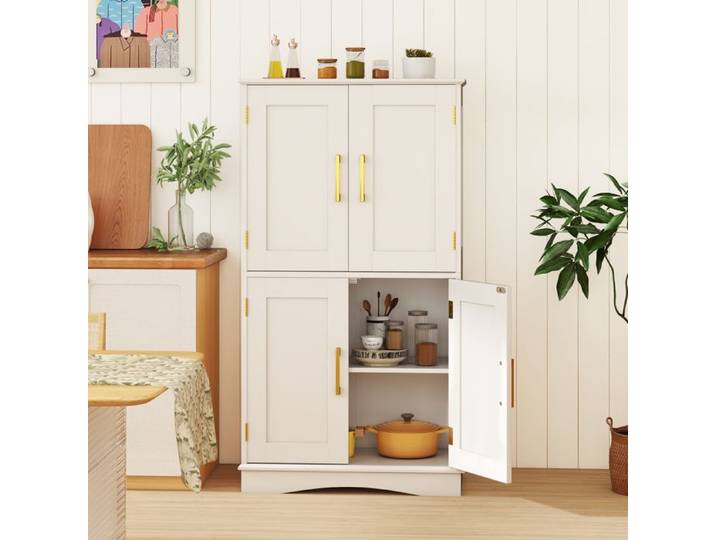 GIANTEX Buffet de Cuisine-Armoire de Rangement de Salle de Bain-4 Portes-Étagère Réglables-Salon Salle à manger-60x30x110cm-Blanc