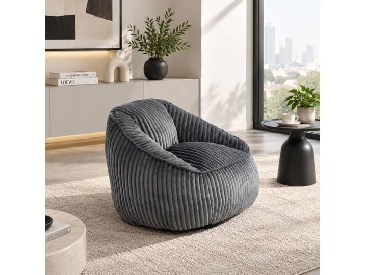 Pouf Poire en Mousse Fauteuil Bean Bag en Velours Côtelé Doux et Moelleux Assise Confortable pour Salon Chambre Gris Cosy