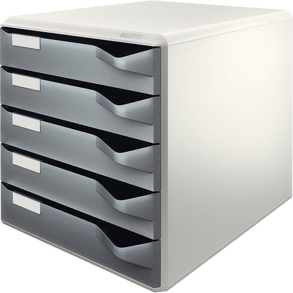 Ablagebox, Post- und Formular-Set, Gehäuse grau, Schubladen dunkelgrau, 5 Schubladen Leitz