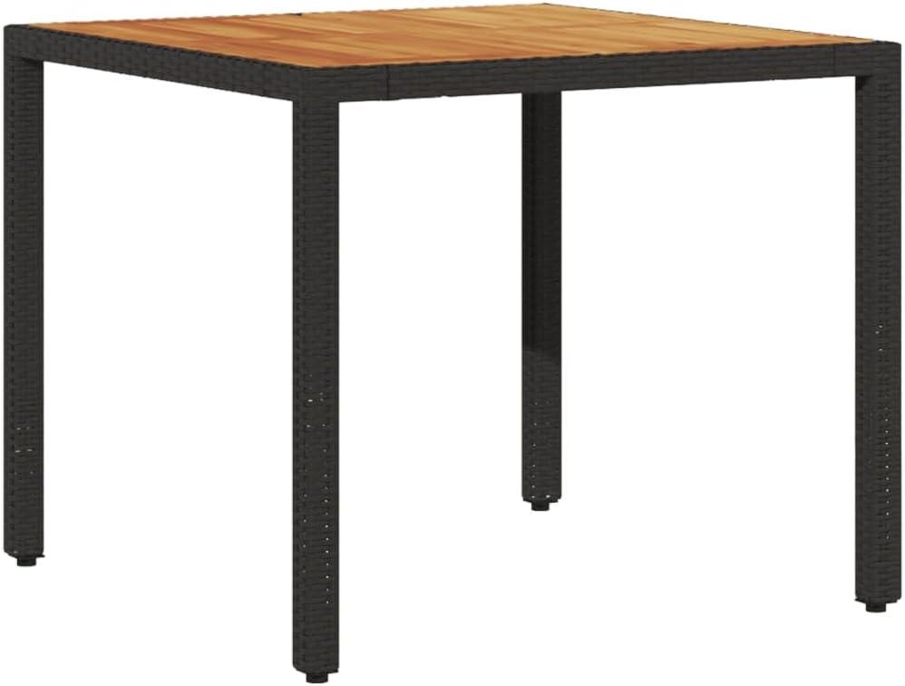 vidaXL Gartentisch mit schwarzer Holzplatte, 90x90x75 cm, Poly-Rattan