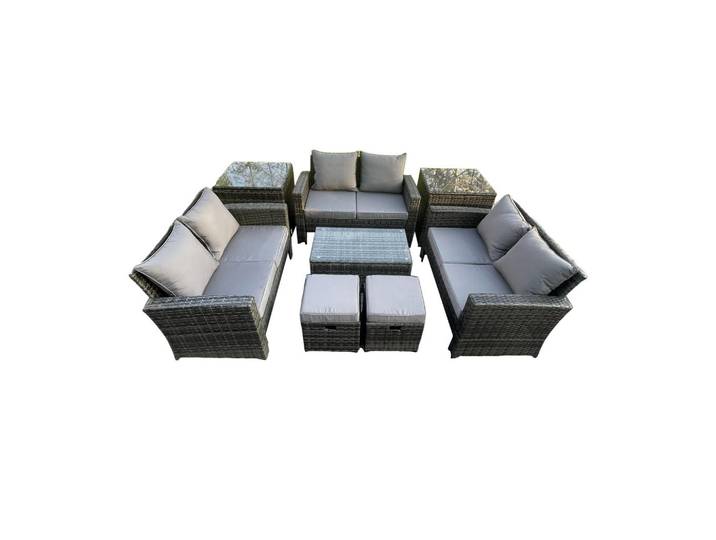 Fimous Gartenmöbel-Set Polyrattan 8-Sitzer, Dunkelgrau, Metall, rechteckig, Gartenmöbel, Gartengarnituren, Gartenmöbel-Sets