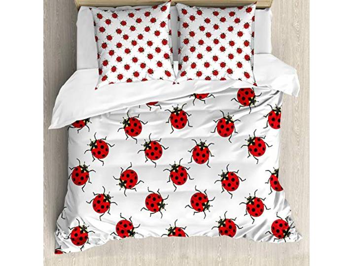 ABAKUHAUS Kids Bettwäsche Set für Doppelbetten, Marienkäfer-Muster, Weicher Microfaserstoff Allegigeignet kein Verblassen,Wieß Rot
