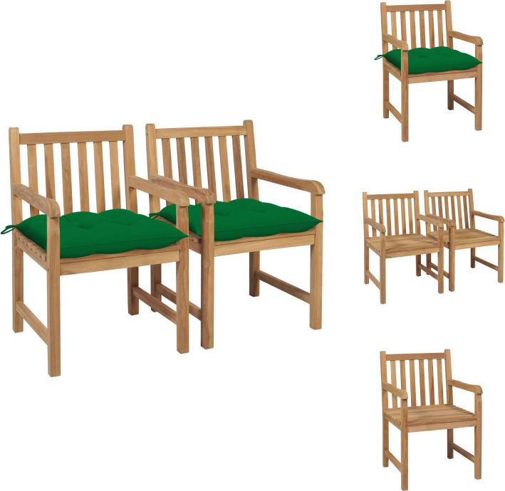 vidaXL Gartenstühle 2 Stk. mit Grünen Kissen Massivholz Teak - Gartenstühle