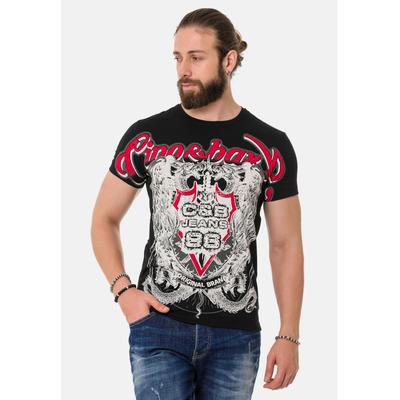 T-Shirt CIPO & BAXX "T-Shirt", Herren, Gr. XL, schwarz, 95% Baumwolle, 5% Elasthan, bedruckt, regular fit, Rundhals, Shirts T-Shirt, mit Schattenmuster auf der Vorder-und Rückseite