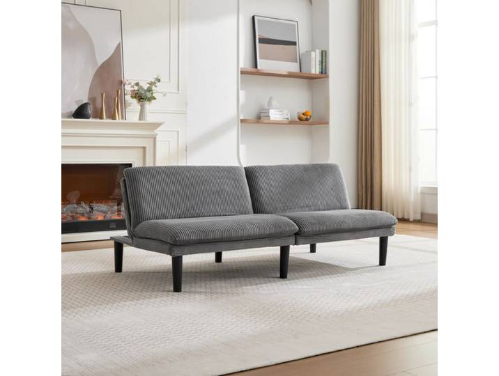 MEULVA Canapé convertible 2 places gris dossier inclinable 3 positions velours côtelé sans accoudoirs