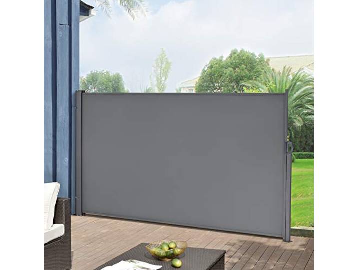 pro.tec Seitenmarkise ausziehbar Mulhacén Balkon Sichtschutz 160 x 300 cm Markise zum Bohren Windschutz Terrasse mit Metallgestell Mittelgrau