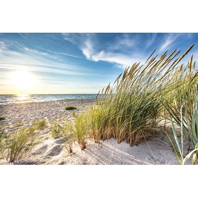 Bild BÖNNINGHOFF "Wandbild STRANDSONNE 60x90 cm – Leinwandbild Keilrahmen Deko modern", blau (farbe bild(er): beige, grün, blau), B:90cm H:60cm T:1,8cm, Canvas, MDF, Bilder, Bild, auf Keilrahmen gespannt