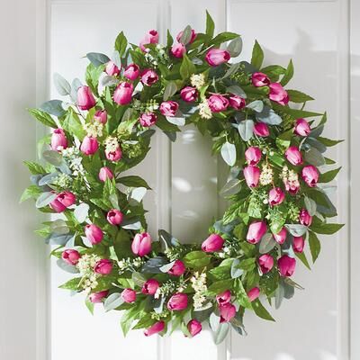 "Terrace Tulip Wreath, 26"" - Fucshia - Grandin Road"