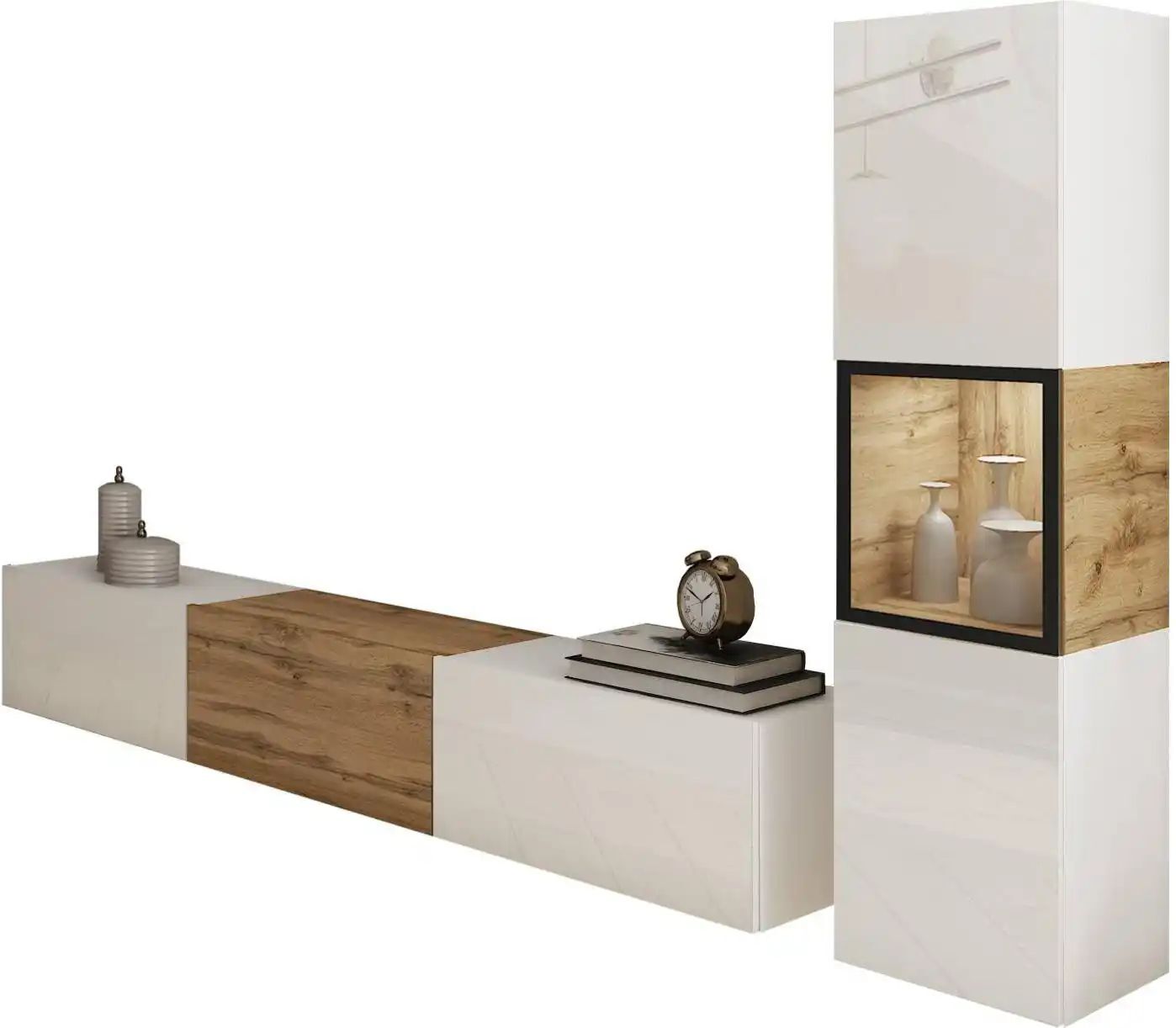 Höffner Wohnwand  Berlin ¦ weiß ¦ Maße (cm): B: 210 H: 130