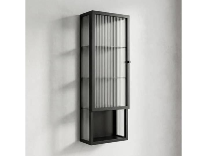 Wandschrank mit Glastüren, Metallorganisator für Badezimmer, 4 Ebenen Platzsparender Wandschrank, Schmales Design, Robuster Metallrahmen, Gehärtetes Glas(Black)