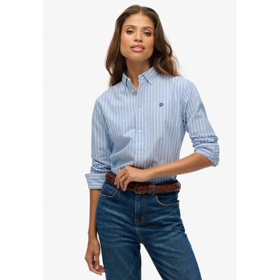 Hemdbluse SUPERDRY "SLIM OXFORD BD L/S SHIRT", Damen, Gr. S, blau (broker blau stripe), Web, Obermaterial: 100% Baumwolle, gestreift, slim fit normal, Manschette, Blusen Hemdbluse, Baumwolle, slim fit