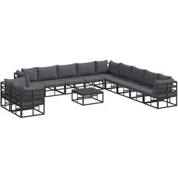 vidaXL Garten-Sofa-Set mit Kissen Schwarz Aluminium