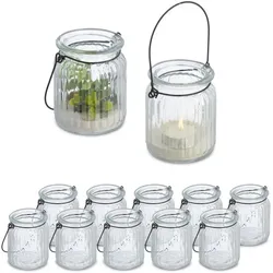 Relaxdays Transparentes Windlicht im 12er Set Schwarz,Transparent