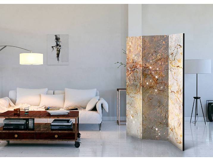 Paravent Enchanted in Marble 1-seitig Vlies auf Massivholz Orange 135 x 172cm