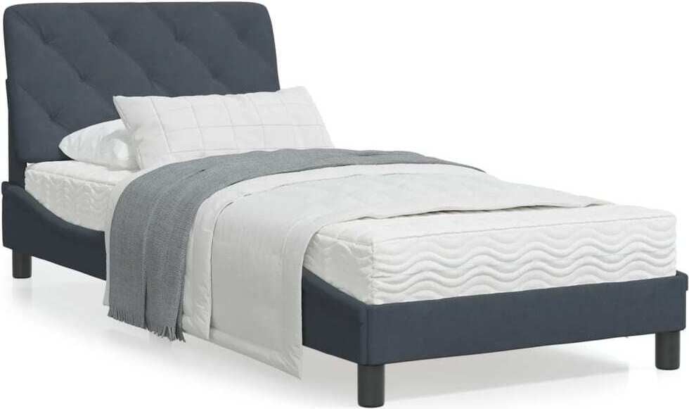 Prolenta Bedframe met LED-verlichting en matras, donkergrijs, 90 x 190 cm, fluweel