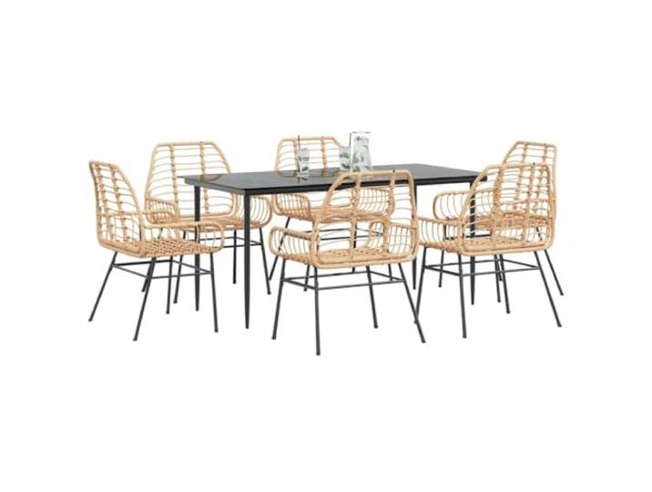 HEFZGDB 7-teiliges Garten-Esszimmerset aus Polyrattan mit Glasplatte, Braunes PE-Rattan und Stahlgestell, Wetterbeständige Outdoor-Möbel für Terrasse, Langlebig und pflegeleicht,