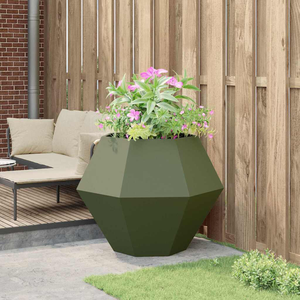 Metro Planter Steel Olive Green 80cm H x 100cm W x 100cm D