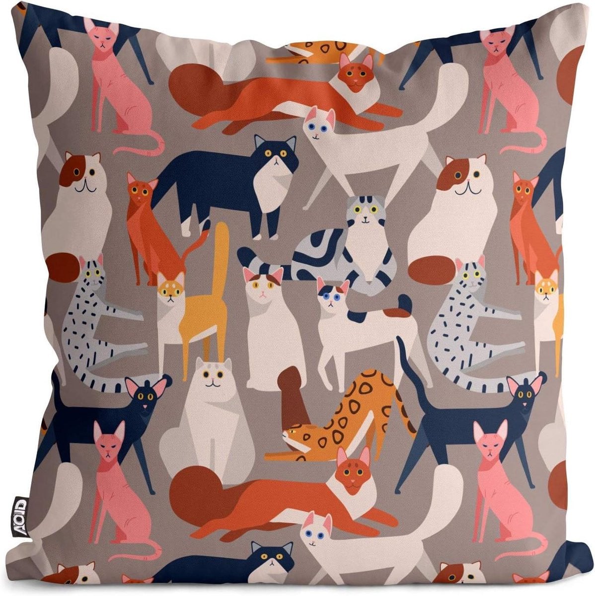 Veelkleurige sierkussenhoes met kattenpatroon voor outdoor en woondecoratie, 60 x 60 cm