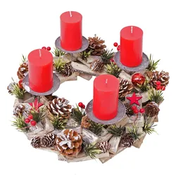 ADVENTSKRANZ HOLZ MIT KERZEN ROT Grau, Multicolor, Rot