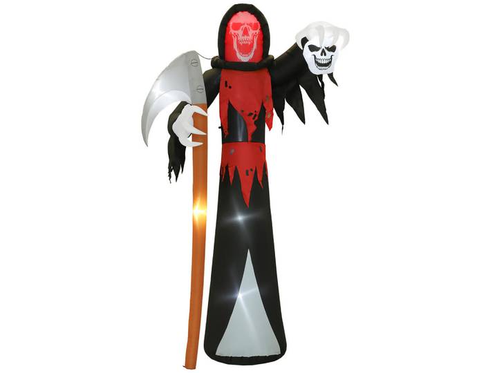 Outsunny Halloween-Dekoration 3,7 m riesiger Sensenmann mit LED-Beleuchtung für Outdoor, Schwarz, 115x370x205 cm, Dekoration