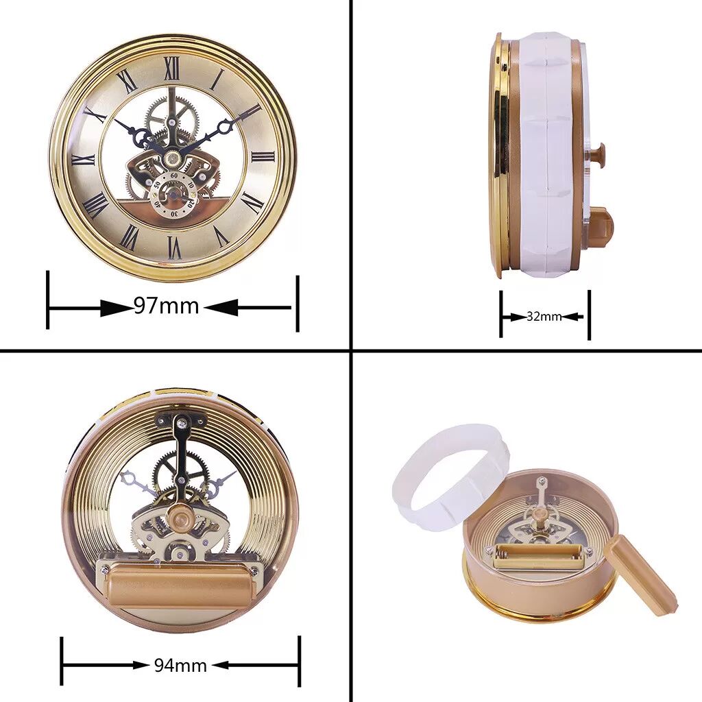 INF Insert de mouvement d'horloge doré de 97 mm avec chiffres romains