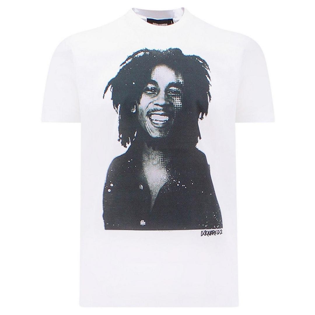 Dsquared2 Cool Fit Bob Marley Zitat Design Weißes T-Shirt